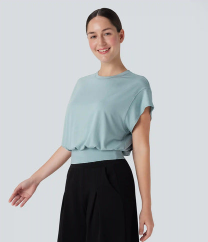 Round Neck Short Batwing Sleeve Work T-Shirt