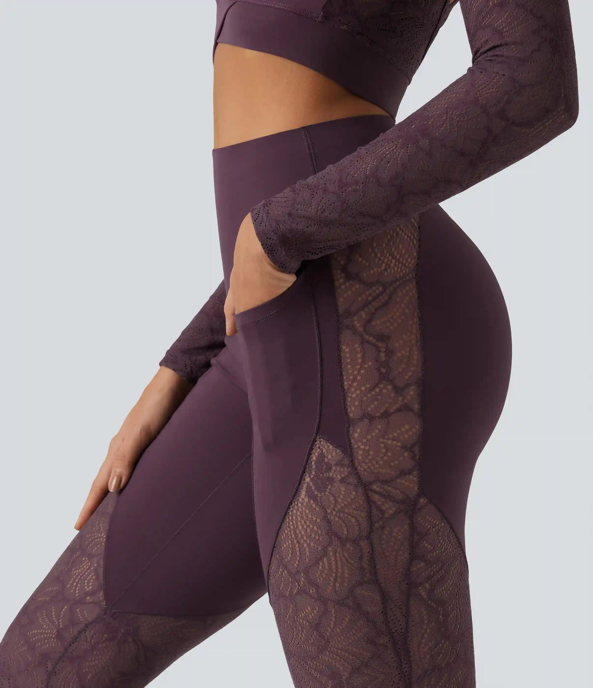 Halara UltraSculpt™ High Waisted Tummy Control Contrast Lace Yoga Flare Leggings with Pockets