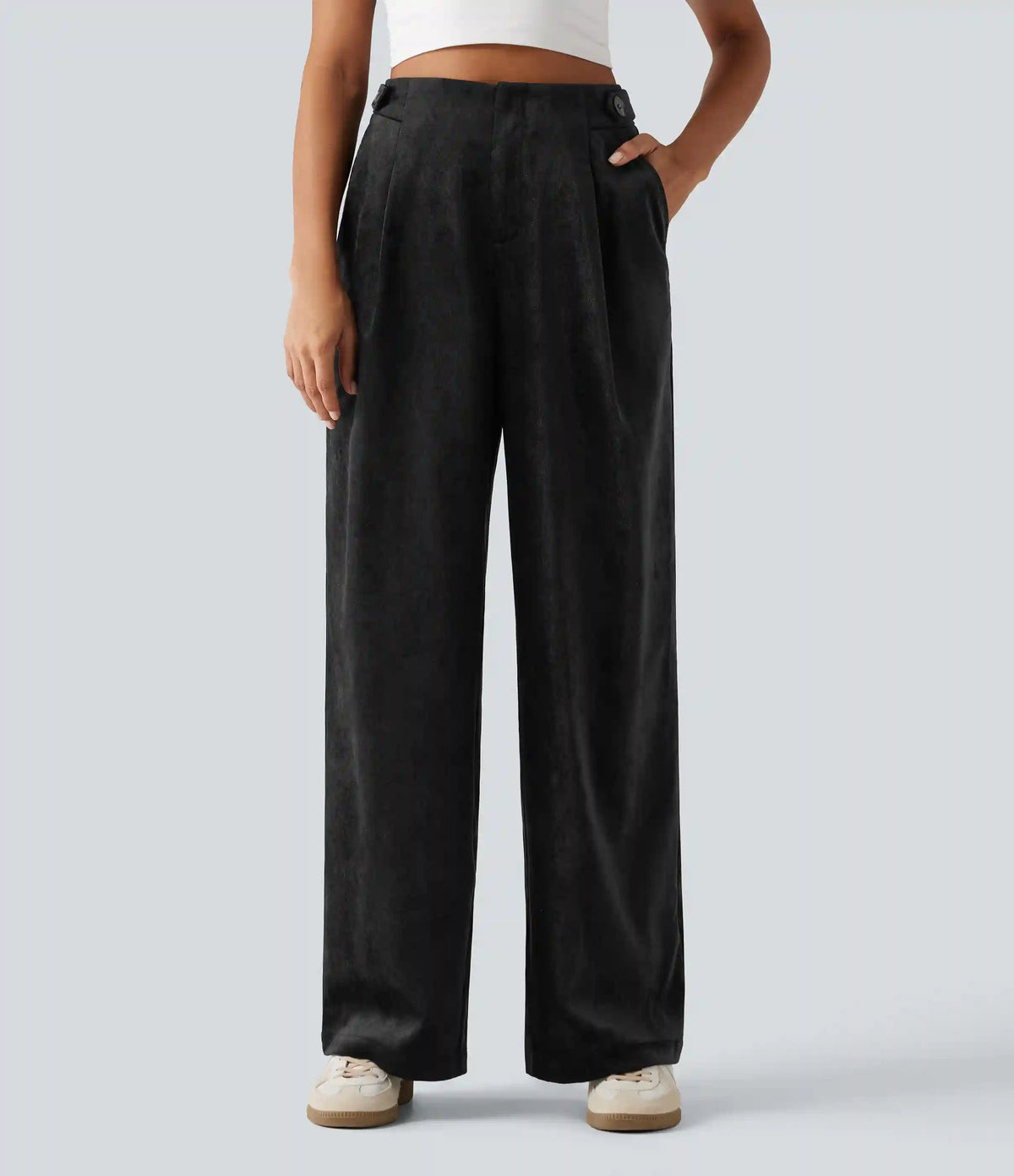 High Waisted Wide Leg Work Pants with Pockets