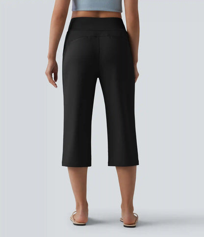 High Waisted Drawstring Straight Leg Capri Casual Pants with Pockets