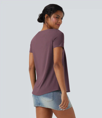 Square Neck Short Sleeve Casual Blouse