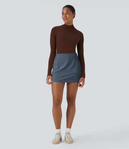 High Waisted 2-in-1 A Line Mini Corduroy Casual Skirt