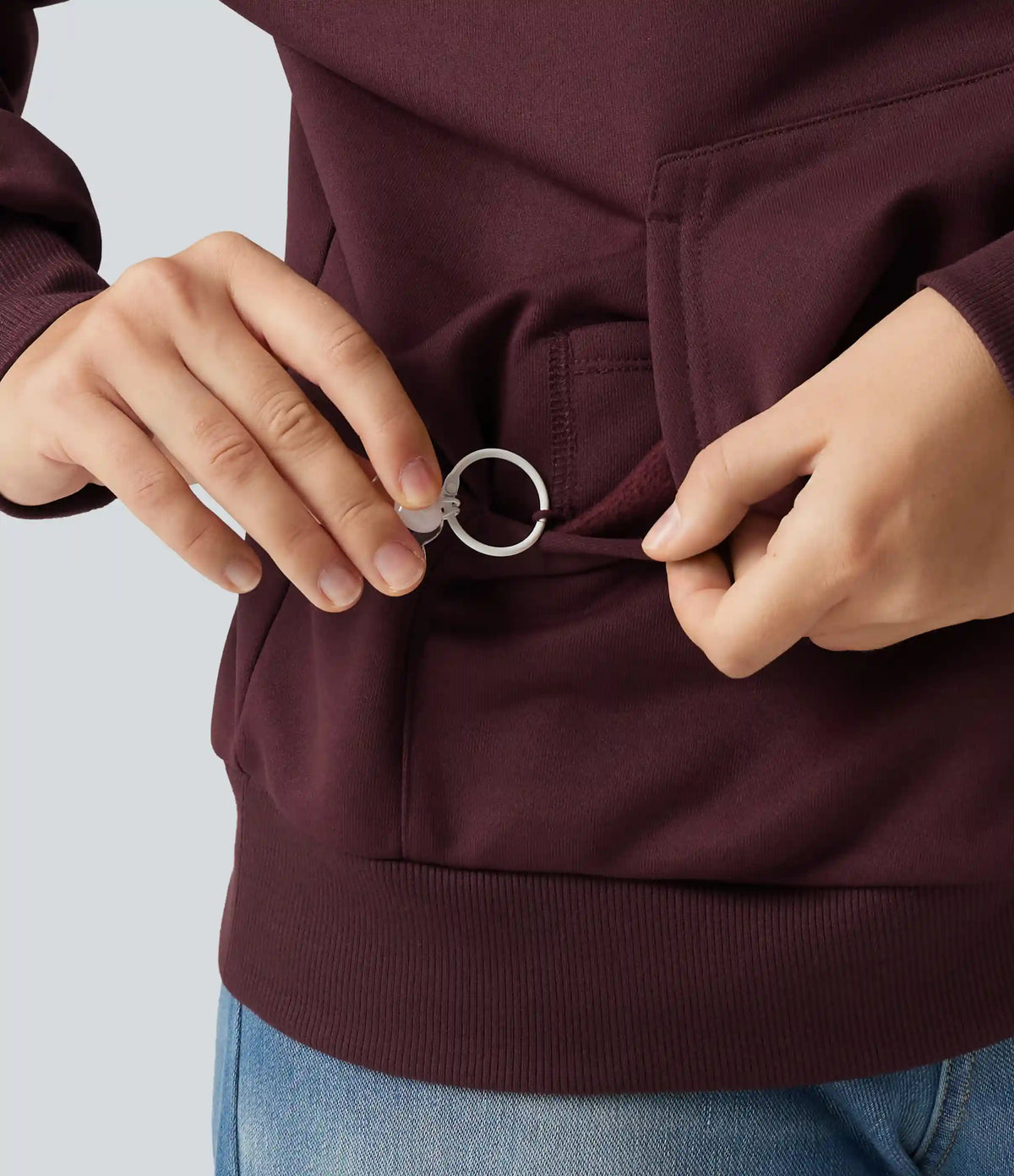 Hooded Crossover Dropped Long Sleeve Fleece Casual Sweatshirt with Pocket