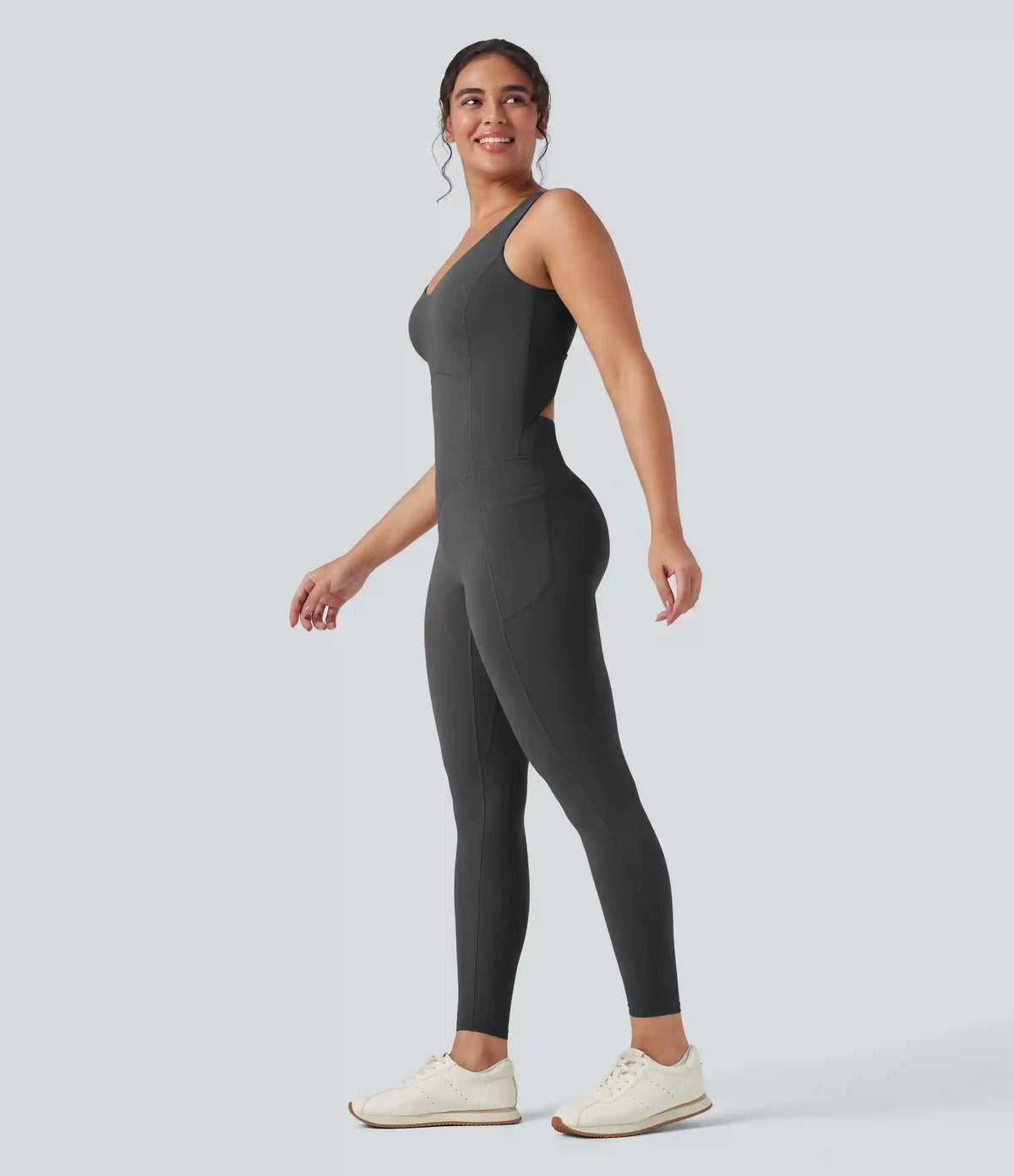 Halara UltraSculpt™ V Neck Tummy Control Butt Lifting Workout Jumpsuit with Pockets