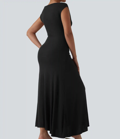 Ribbed Cowl Neck Sleeveless Maxi Casual Dress