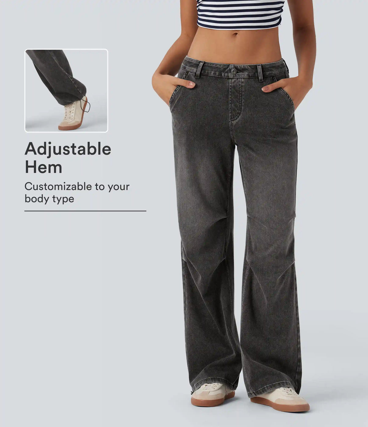 Halara Flex™ Low Rise Adjustable Drawcord Stretchy Knit Casual Parachute Jeans with Multiple Pockets