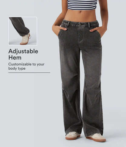 Halara Flex™ Low Rise Adjustable Drawcord Stretchy Knit Casual Parachute Jeans with Multiple Pockets