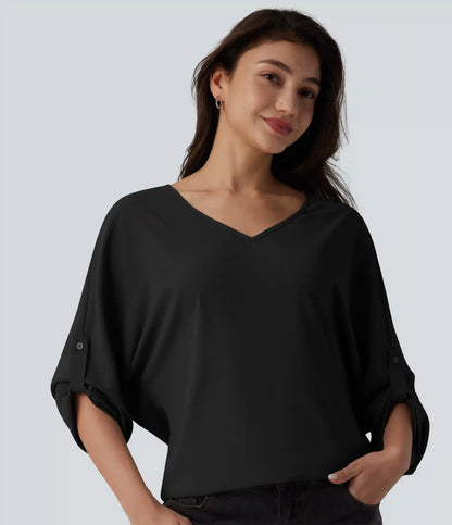 Wrinkle Recovery V Neck Long Sleeve Work Blouse