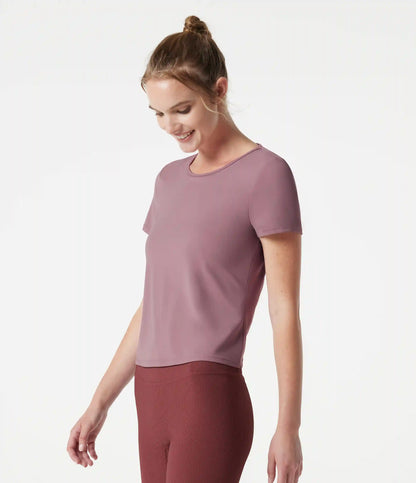 Round Neck Built-in Bra Short Sleeve InstantCool Quick Dry Yoga Sports Top-UPF50+