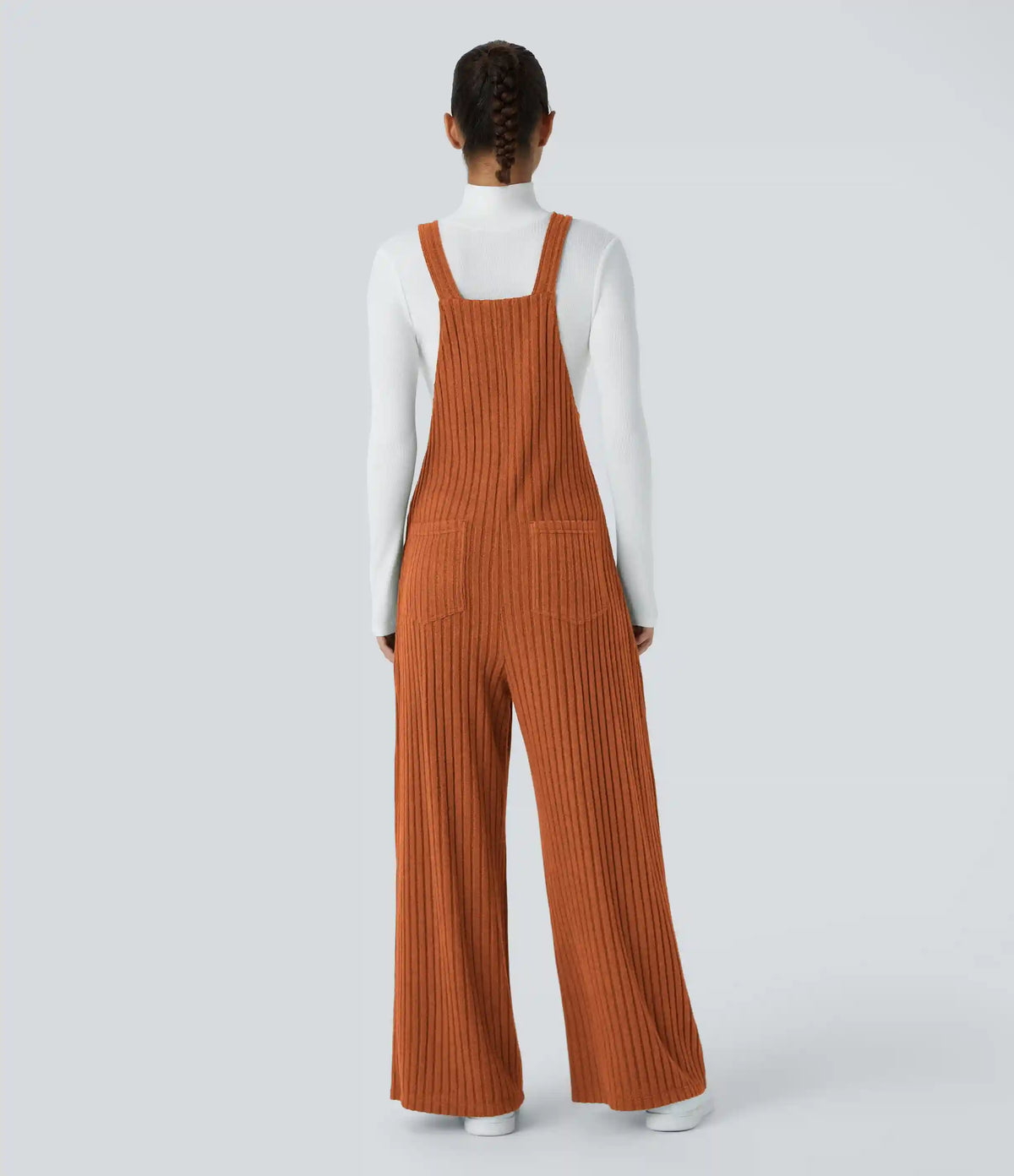 Ribbed Knit Pockets Casual Overalls