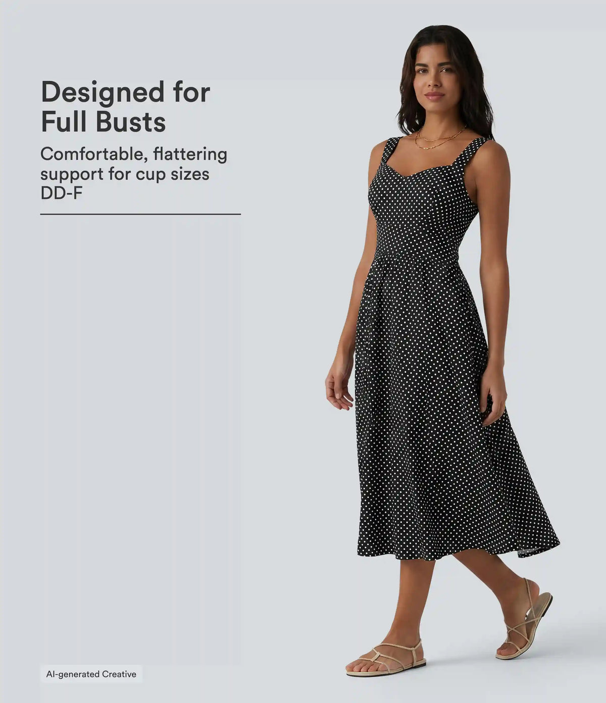 Sleeveless Backless Crossover Built-in Bra Polka Dot Midi Casual Flowy Dress with Pockets DD-F Cups