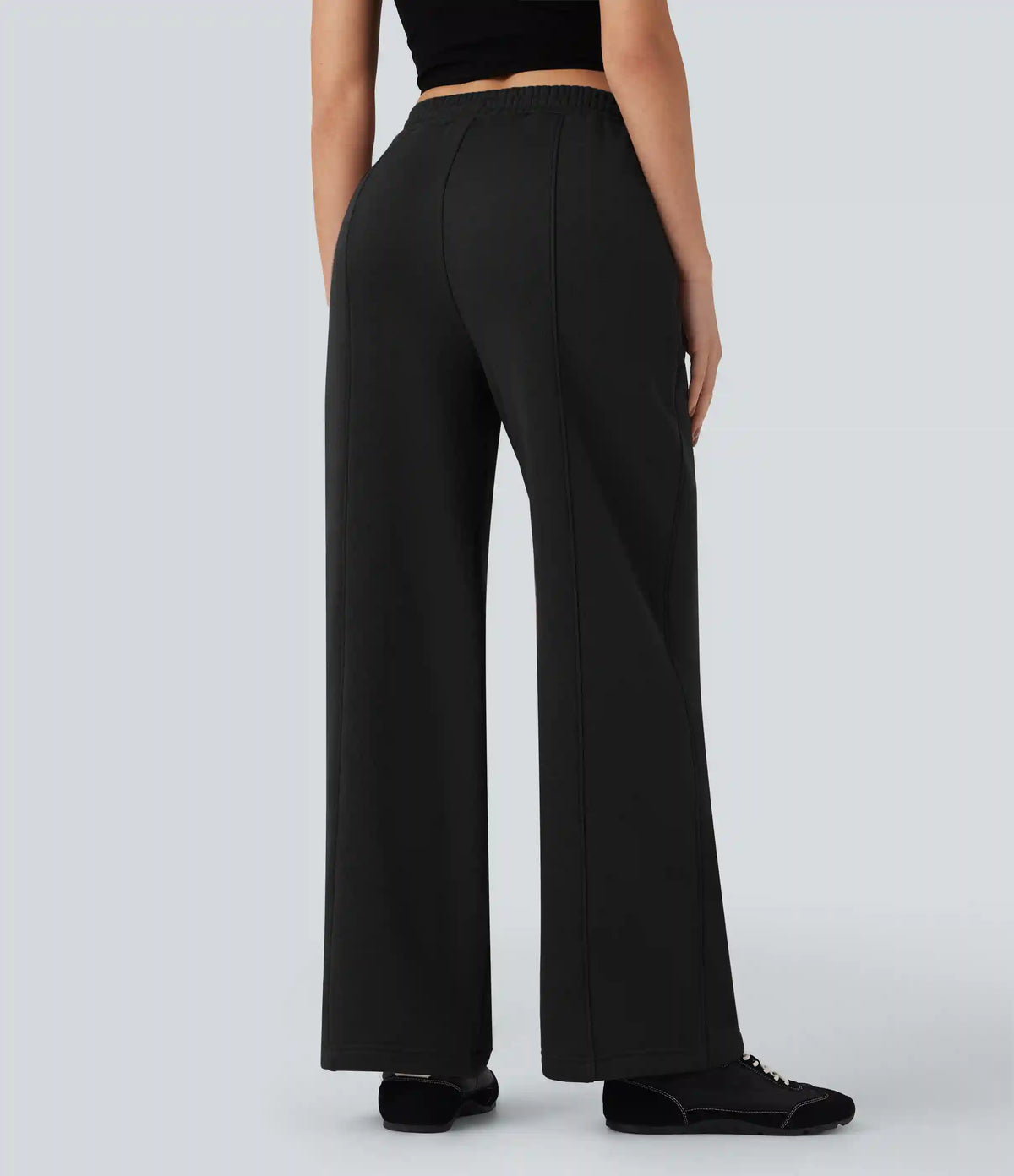 High Waisted Drawstring Straight Leg Fleece Casual Cotton Pants with Pockets