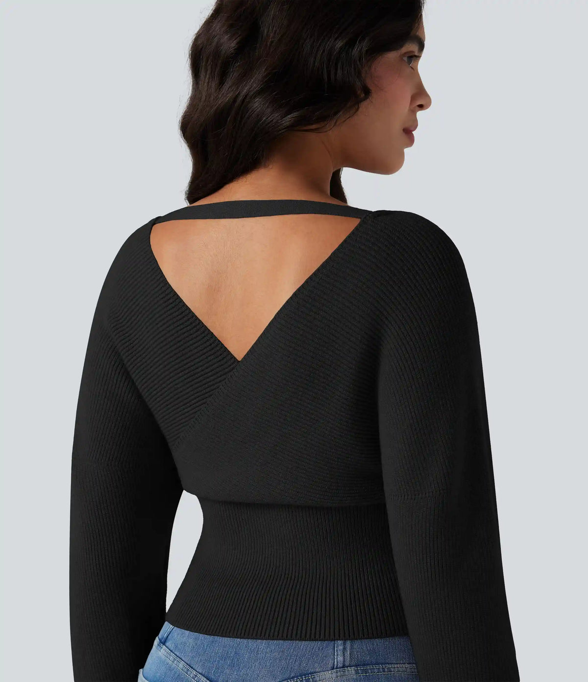 V-neck Batwing Long Sleeve Cut-out Casual Sweater