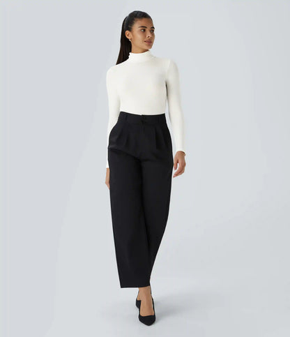 Ribbed Knit High Collar Long Sleeve Casual Top