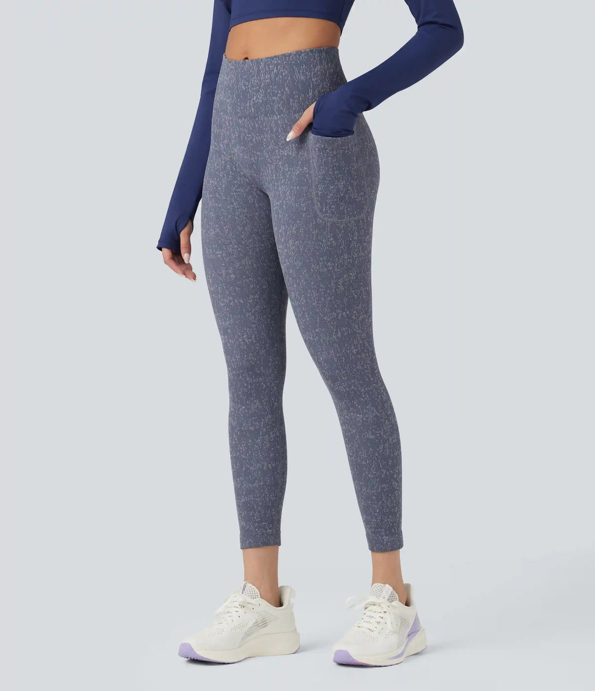 OneForm Seamless Flow High Waisted Speckled 7/8 Yoga Leggings with Pockets