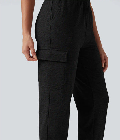 Mid Rise Quick Dry Heathered Lounge Cargo Joggers with Pockets-UPF40+