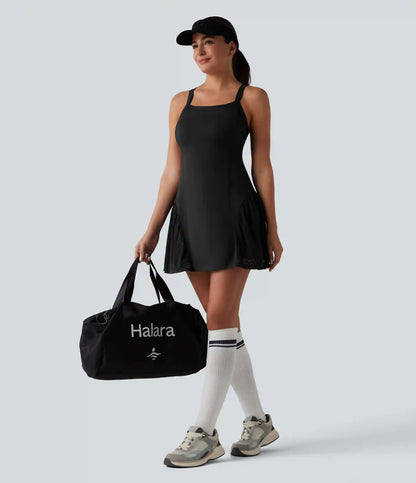 SoftlyZero™ Airy Crisscross Back Contrast Lace Built-in Bra InstantCool Tennis Active Dress with Pockets-Easy Peezy