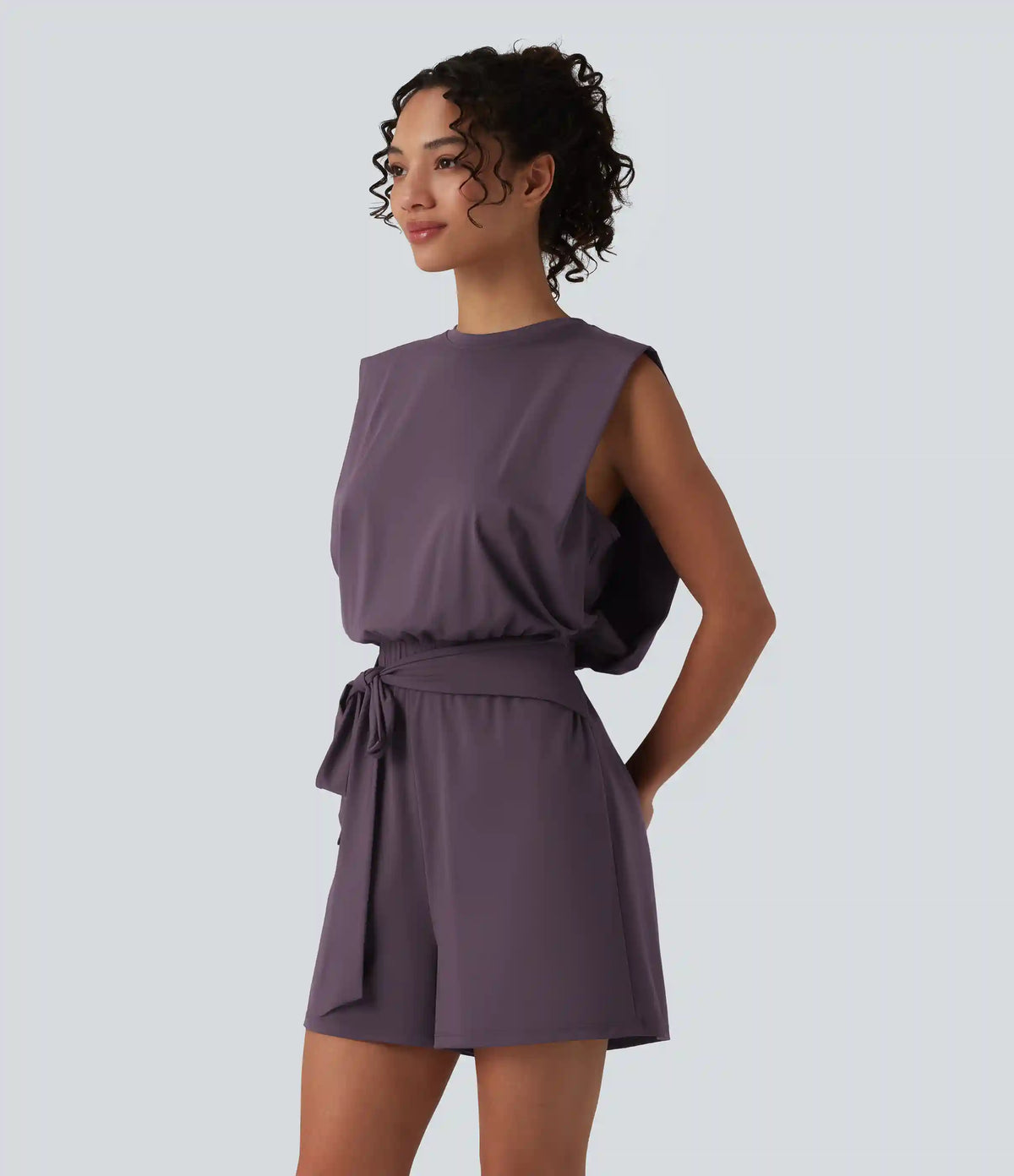 Round Neck Sleeveless Tie-front Cool Touch Casual Romper with Pockets-Easy Peezy-UPF50+
