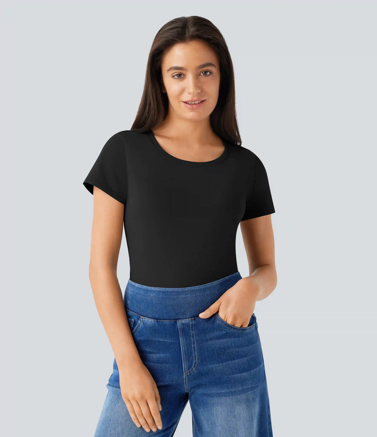Round Neck Short Sleeve Basic Work Top