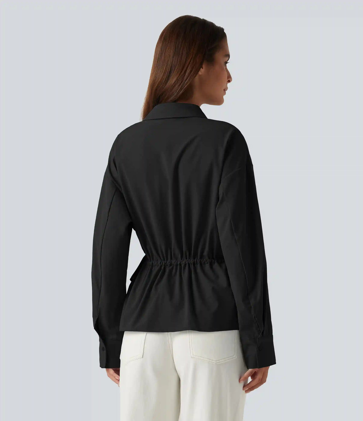 Long Sleeve Ruched Drawstring Casual Shirt