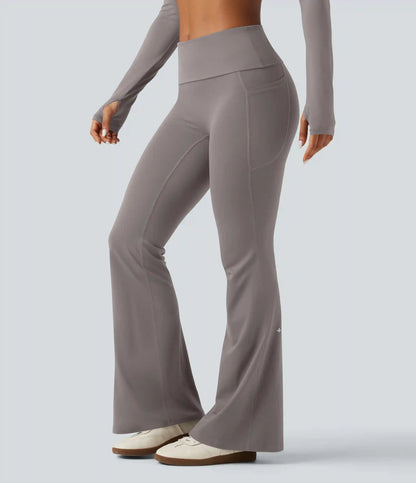 SoftlyZero™ Mid Rise Foldover Flare Yoga Leggings with Pockets