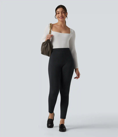 High Waisted Stripe Skinny Work Pants with Pockets