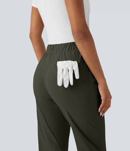 High Waisted Drawstring Pockets Quick Dry Golf Tapered Pants-Golf Tee Pocket