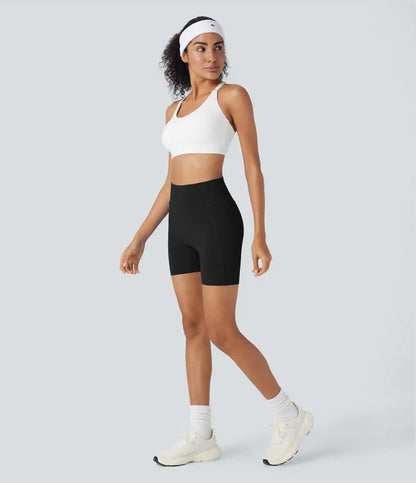 SpeedWave™ High Waisted Antislip Tummy Control Quick Dry Cycling Chamois Padded Biker Shorts 5'' with Pockets