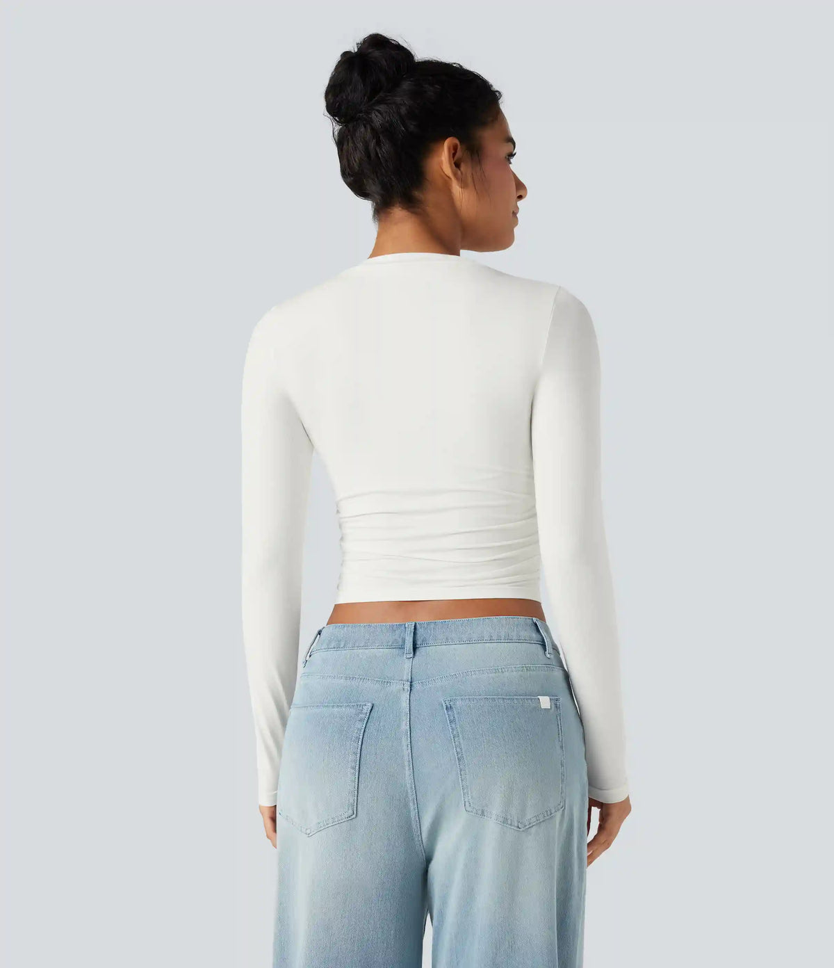 Round Neck Long Sleeve Ruched Casual Top