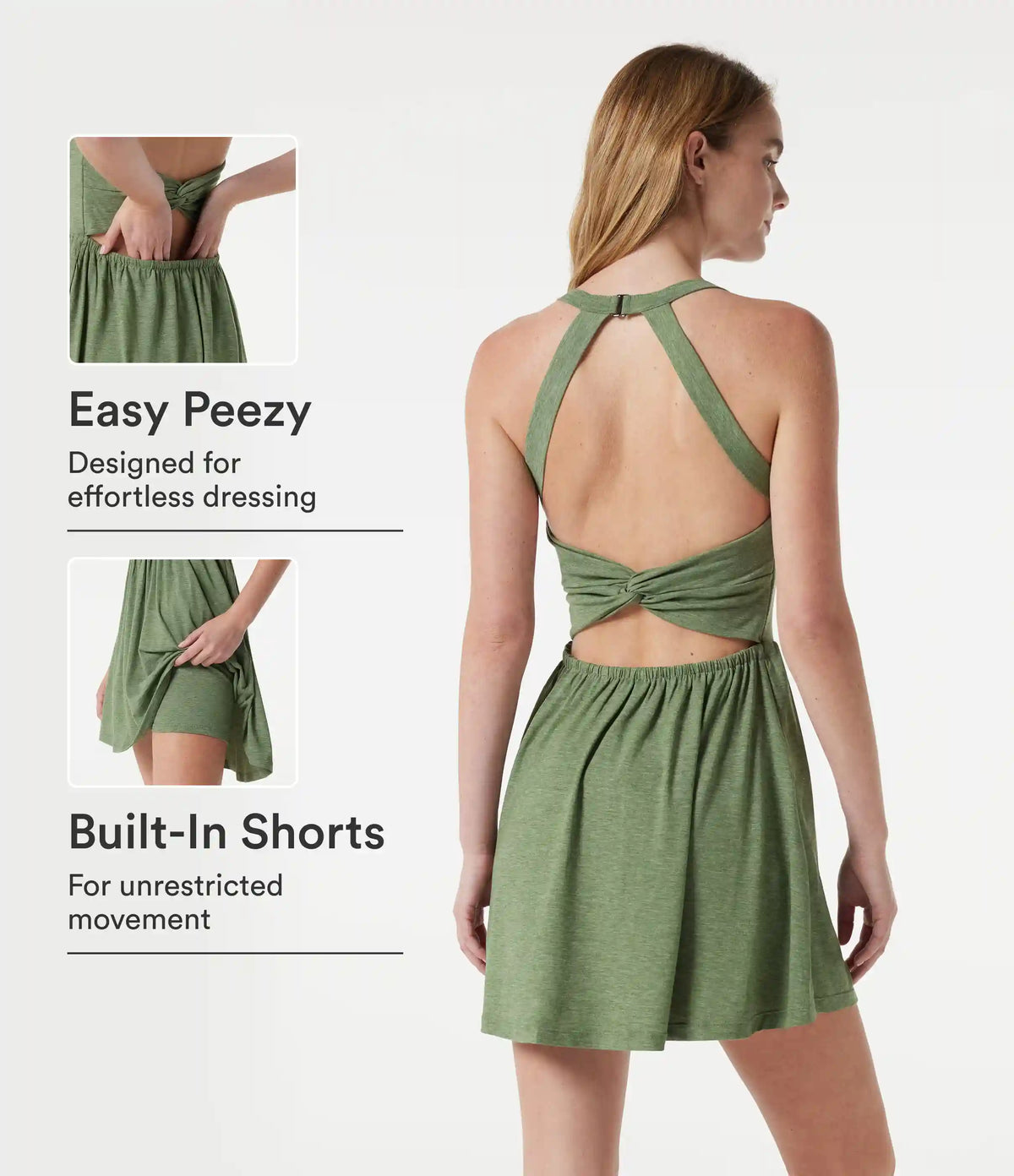 U Neck Built-in Bra 2-in-1 Flowy Mini Casual Dress with Pockets-Easy Peezy Edition