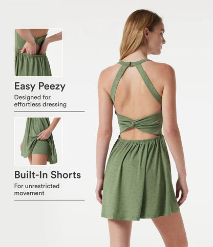 U Neck Built-in Bra 2-in-1 Flowy Mini Casual Dress with Pockets-Easy Peezy Edition