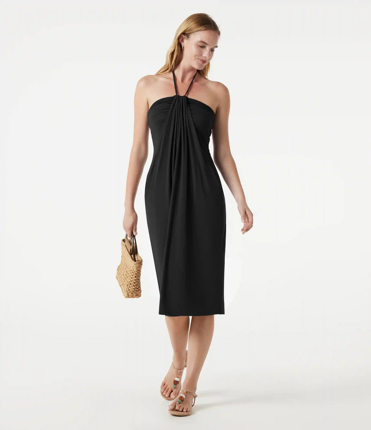 Halter Tie Back Midi Dress with Pockets