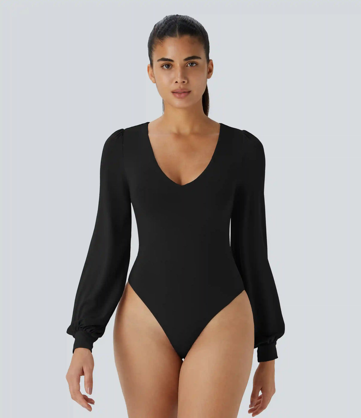 V Neck Long Sleeve Work Bodysuit