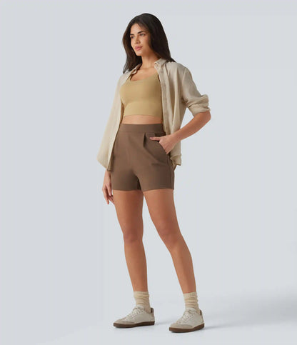 High Waisted Pleated Work Shorts with Pockets