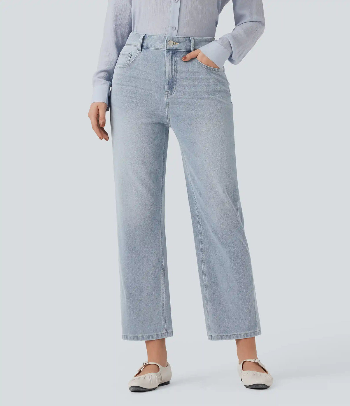 Halara Flex™ High Waisted Straight Leg Washed Casual Jeans with Pockets