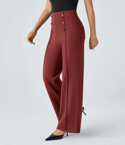 High Waisted Pocket Wide Leg Work Pants