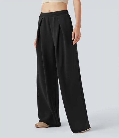 SpacerTek™ Mid Rise Drawstring Crossover Casual Baggy Pants with Pockets