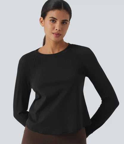 SoftlyZero™ Airy Quick Dry Round Neck Raglan Long Sleeve Mesh Back Crossover Yoga Sports Top with Thumb Holes