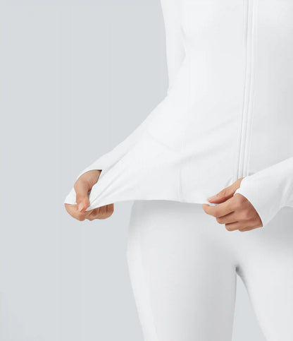 Halara UltraSculpt™ Push-Up Long Sleeve Thumb Hole Zipper Ruffle Hem Yoga Curvy Jacket