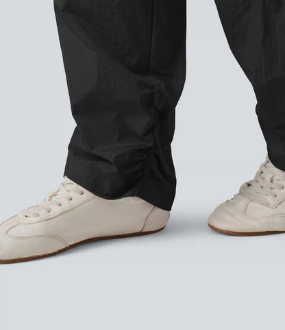 High Waisted Drawstring Studded Straight Leg Casual Pants with Pockets