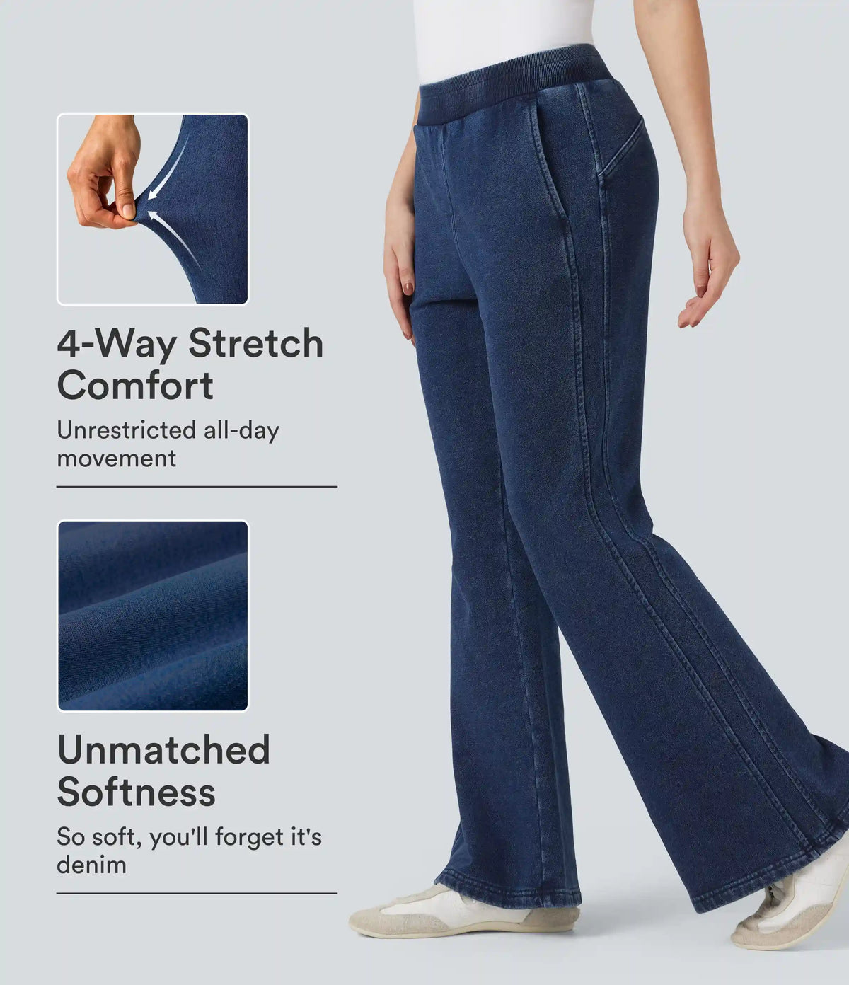 Halara Flex™ Mid Rise French Terry Casual Flare Sweatpants Jeans with Pockets