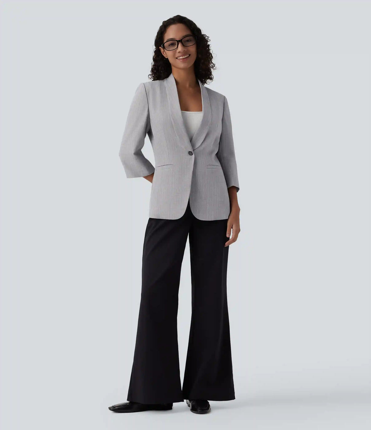 Shawl Collar 3/4 Sleeve Work Blazer with Pockets