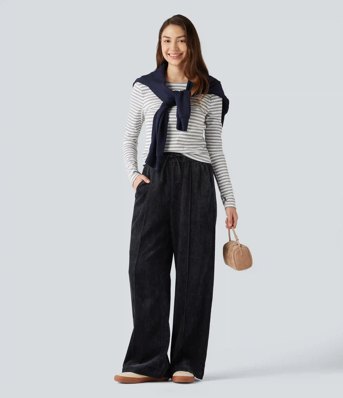 High Waisted Drawstring Baggy Casual Pants with Pockets