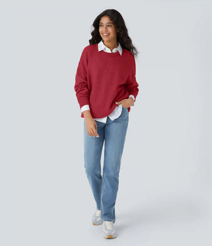 Round Neck Dropped Shoulder Long Sleeve Casual Sweater