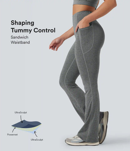 Halara UltraSculpt™ Heathered High Waisted Tummy Control Quick Dry Bootcut Yoga Leggings with Pockets