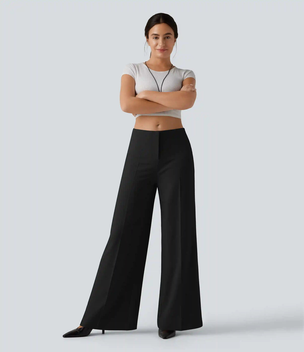 Low Rise Wide Leg Baggy Work Tailored Pants with Pockets