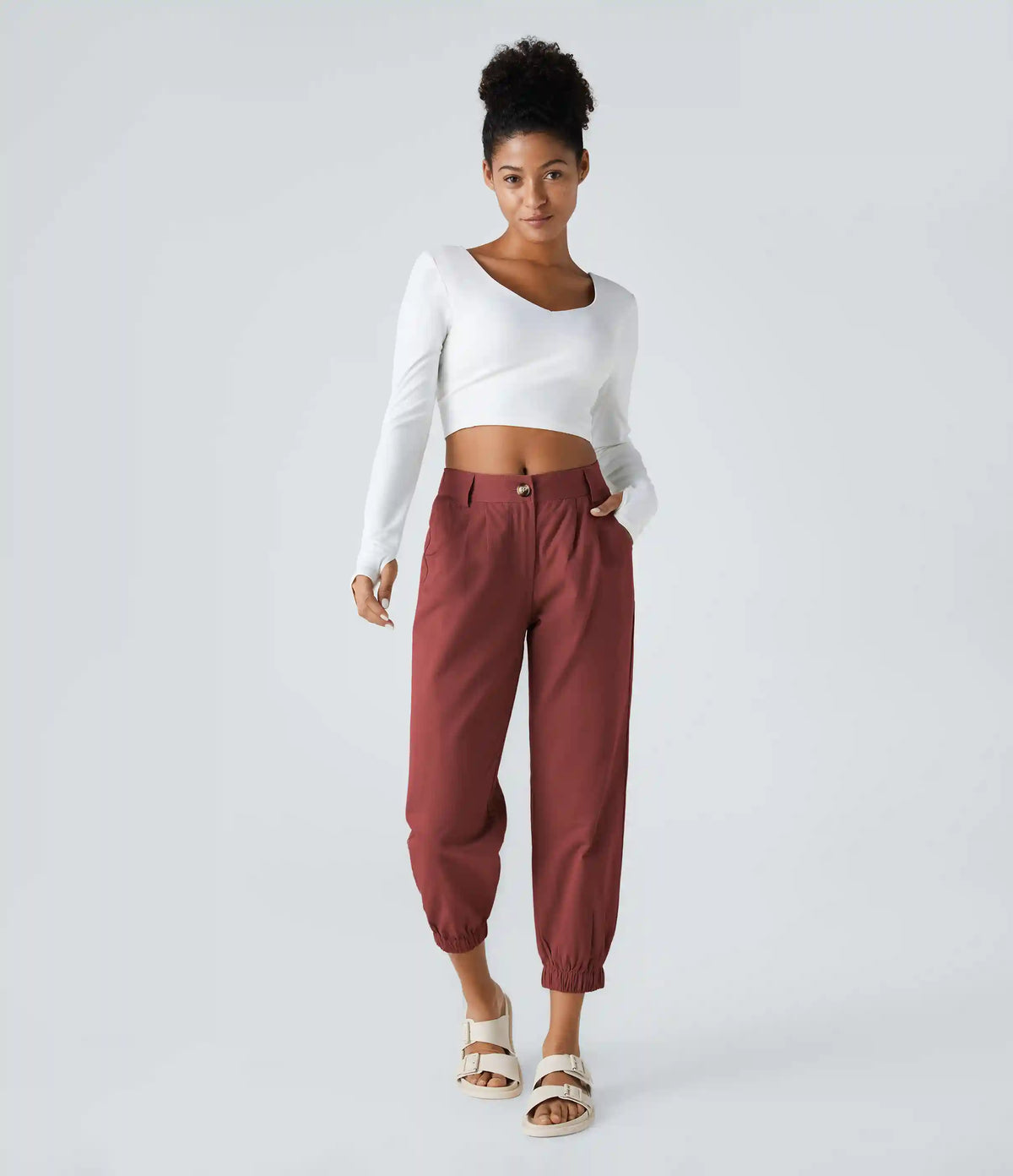 Mid Rise Casual Joggers with Pockets