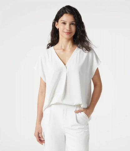 Wrinkle Recovery V-neck Short Sleeve Oversized Work Blouse