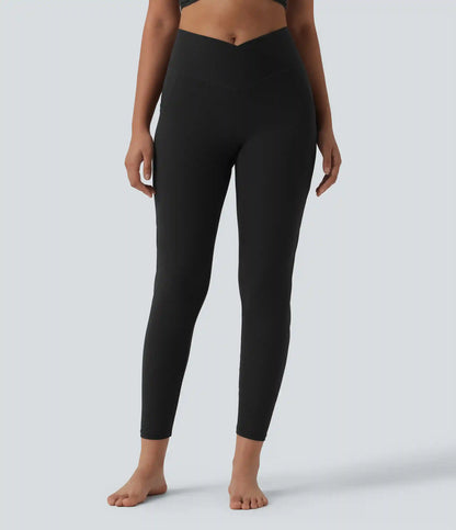 SoftlyZero™ Crossover High Waisted Cut-out Yoga 7/8 Leggings with Pockets