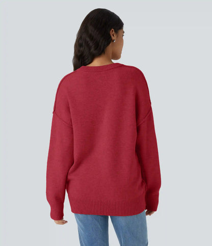Round Neck Dropped Shoulder Long Sleeve Casual Sweater